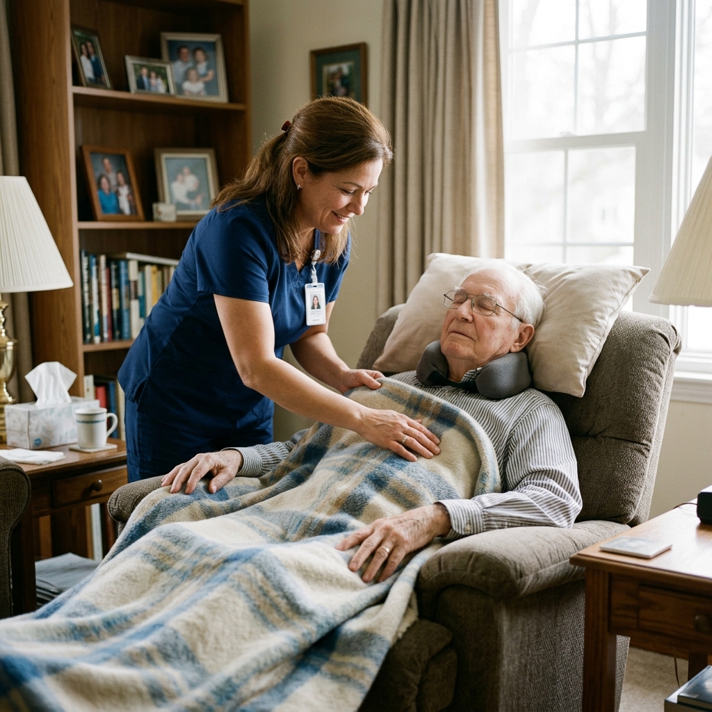 Caregiver and senior sharing a quiet moment
