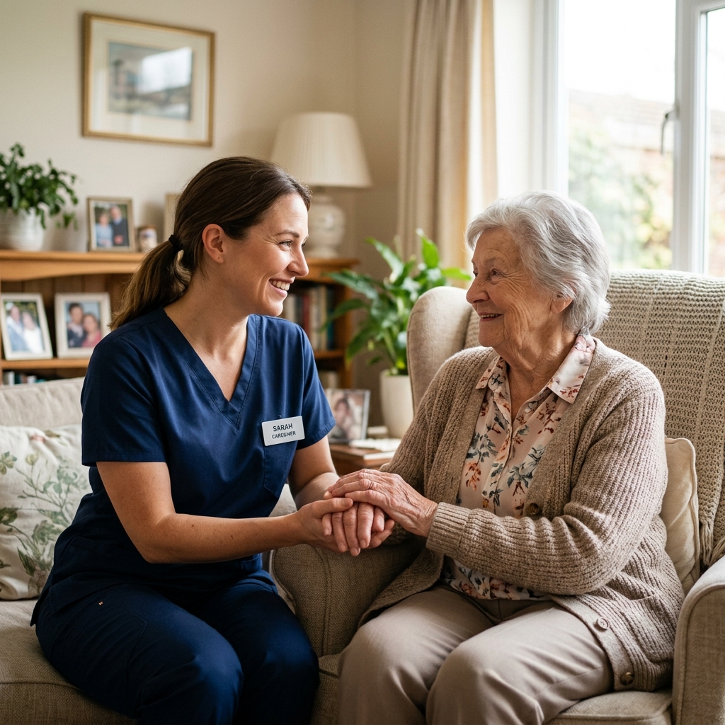 Senior holding hands with caregiver